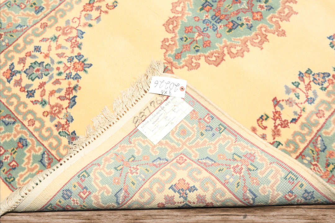 4x6 Ivory, Turquoise, Blush Color Hand Knotted Indo Kerman New Zealand Wool Traditional Oriental Rug