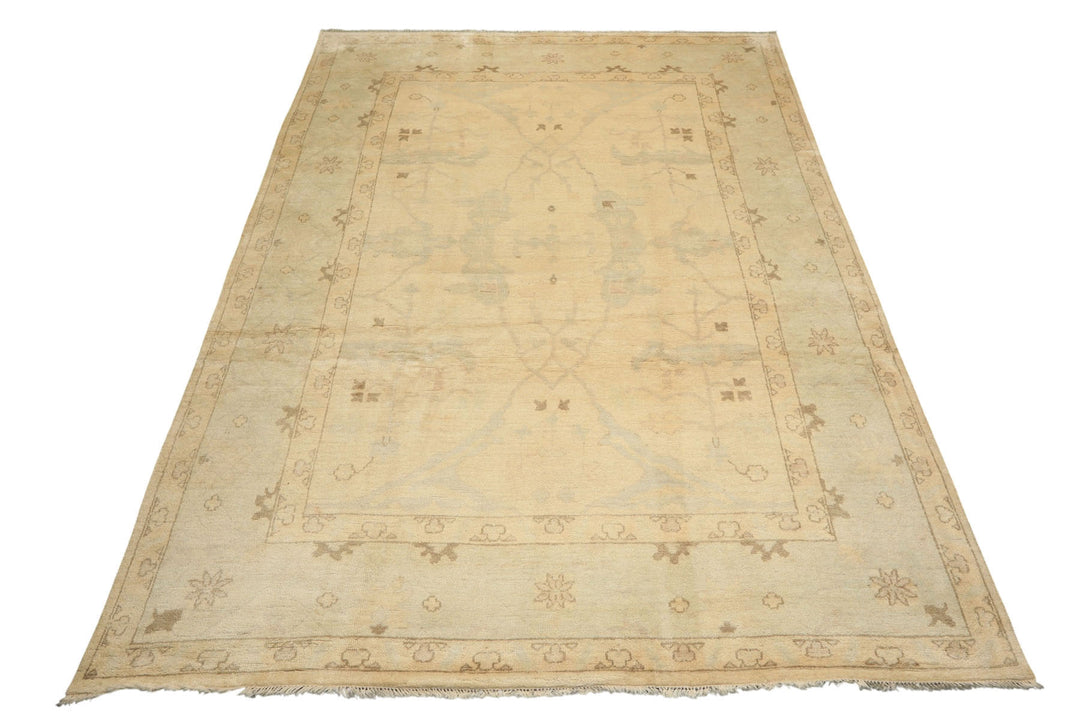9x12 Beige, Celadon, Olive Color Hand Knotted Oushak Wool Transitional Oriental Rug