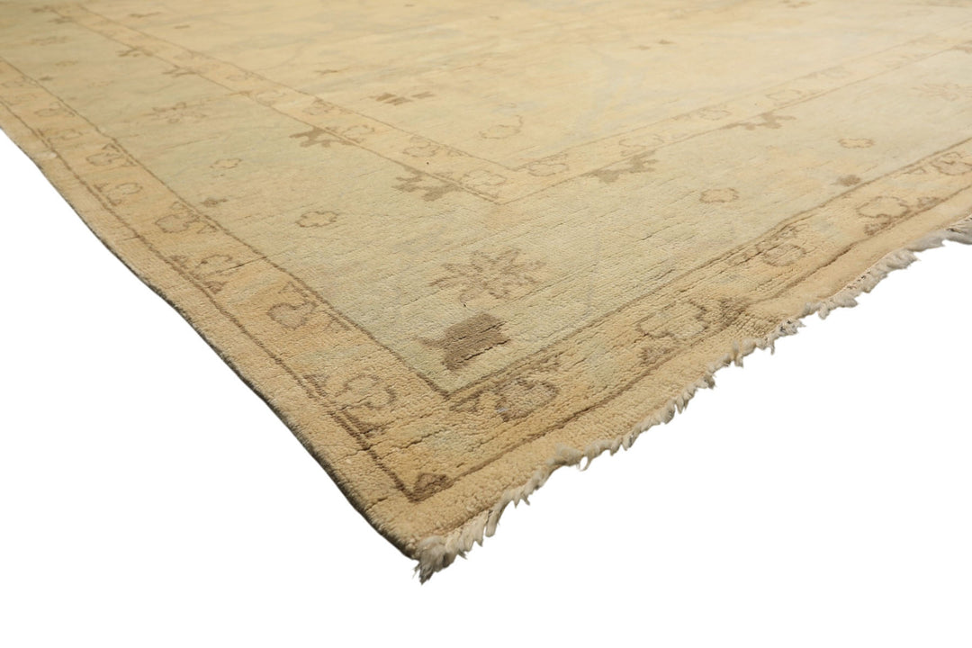 9x12 Beige, Celadon, Olive Color Hand Knotted Oushak Wool Transitional Oriental Rug