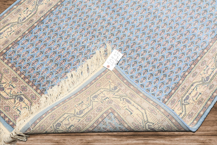 4x6 Blue, Ivory, Taupe Color Hand Knotted Boteh Wool Traditional Oriental Rug