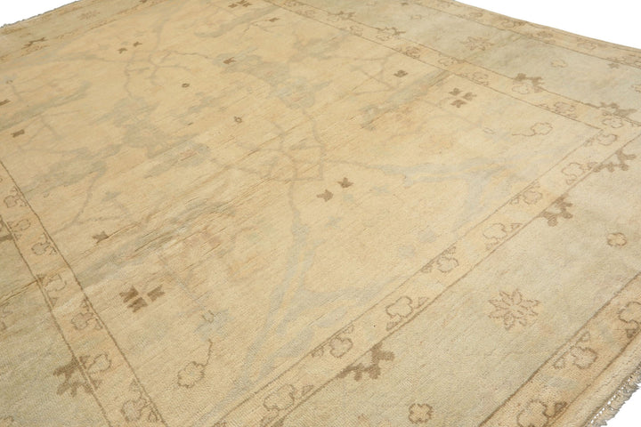 9x12 Beige, Celadon, Olive Color Hand Knotted Oushak Wool Transitional Oriental Rug