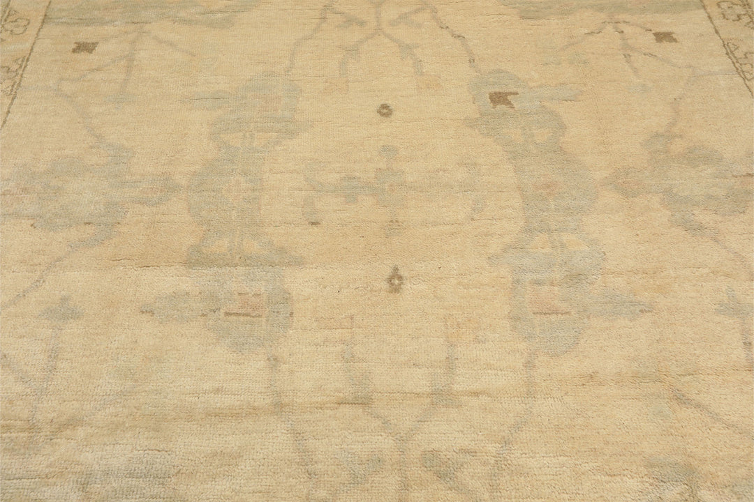 9x12 Beige, Celadon, Olive Color Hand Knotted Oushak Wool Transitional Oriental Rug