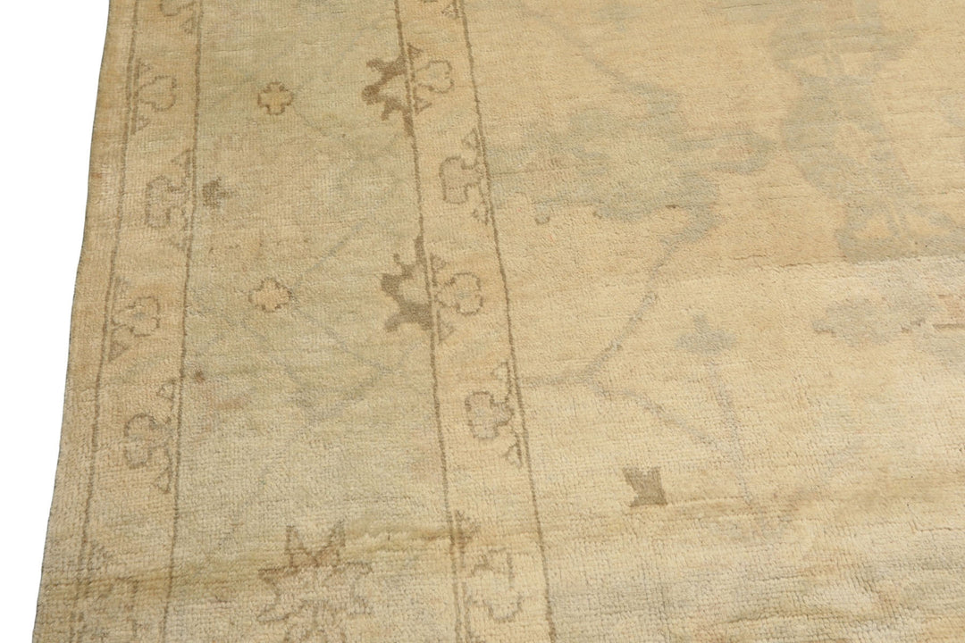 9x12 Beige, Celadon, Olive Color Hand Knotted Oushak Wool Transitional Oriental Rug