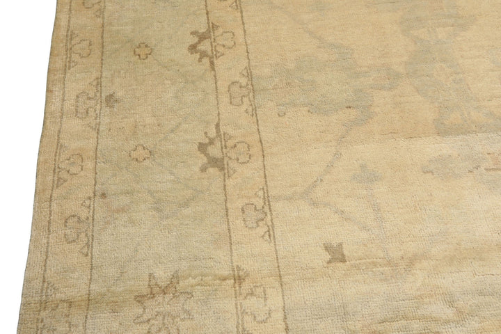 9x12 Beige, Celadon, Olive Color Hand Knotted Oushak Wool Transitional Oriental Rug