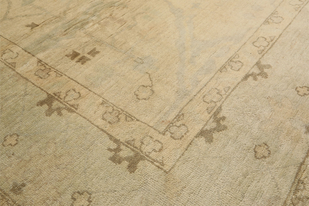 9x12 Beige, Celadon, Olive Color Hand Knotted Oushak Wool Transitional Oriental Rug