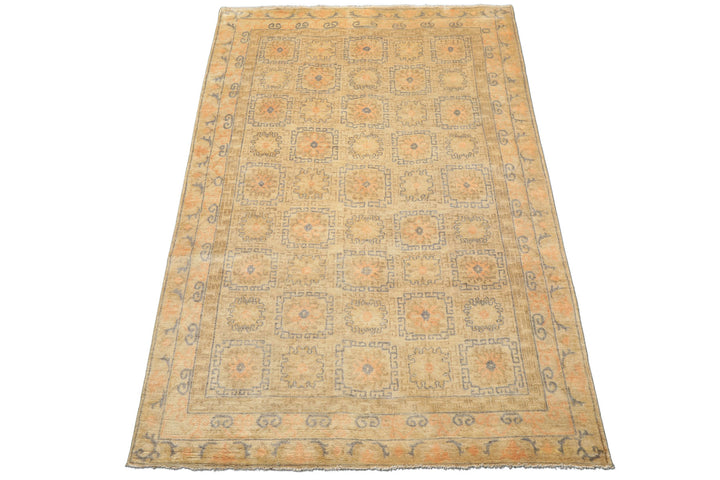 6x9 Beige, Peach, Slate Color Hand Knotted Oushak Wool Transitional Oriental Rug
