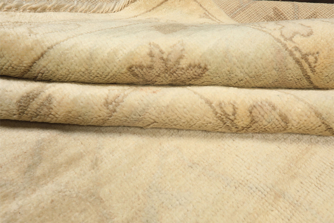 9x12 Beige, Celadon, Olive Color Hand Knotted Oushak Wool Transitional Oriental Rug