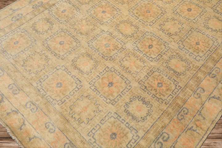 6x9 Beige, Peach, Slate Color Hand Knotted Oushak Wool Transitional Oriental Rug