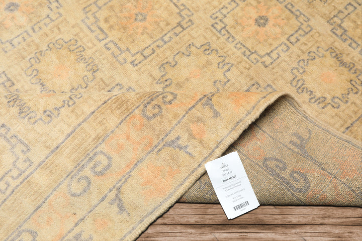 6x9 Beige, Peach, Slate Color Hand Knotted Oushak Wool Transitional Oriental Rug