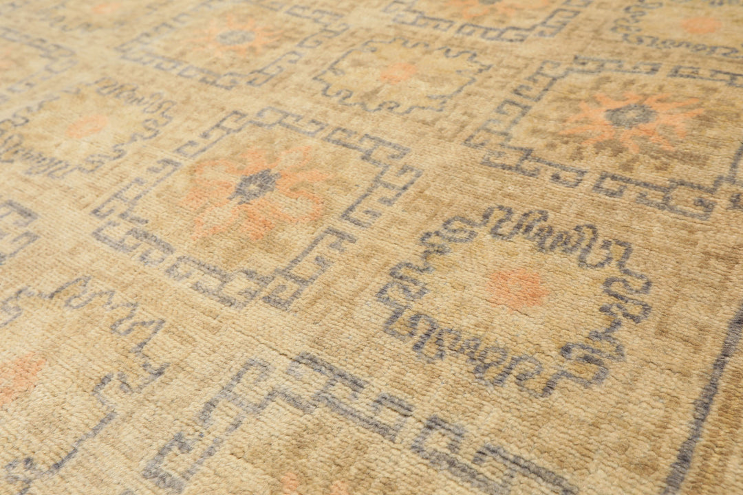 6x9 Beige, Peach, Slate Color Hand Knotted Oushak Wool Transitional Oriental Rug