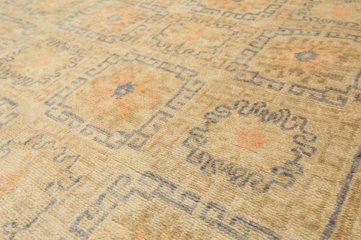 6x9 Beige, Peach, Slate Color Hand Knotted Oushak Wool Transitional Oriental Rug