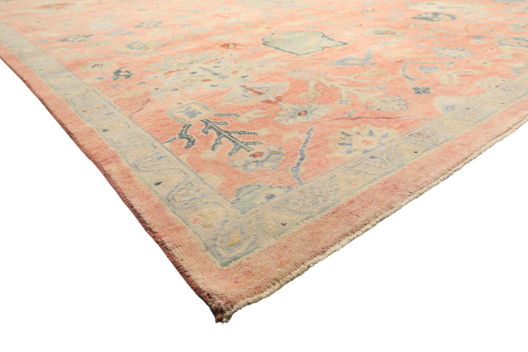 9x12 Blush, Blue, Mint Color Hand Knotted Oushak Wool Transitional Oriental Rug