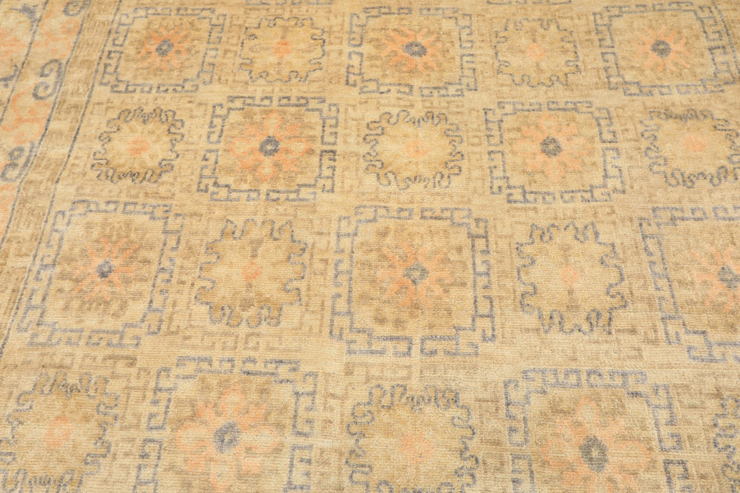 6x9 Beige, Peach, Slate Color Hand Knotted Oushak Wool Transitional Oriental Rug