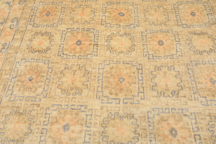 6x9 Beige, Peach, Slate Color Hand Knotted Oushak Wool Transitional Oriental Rug
