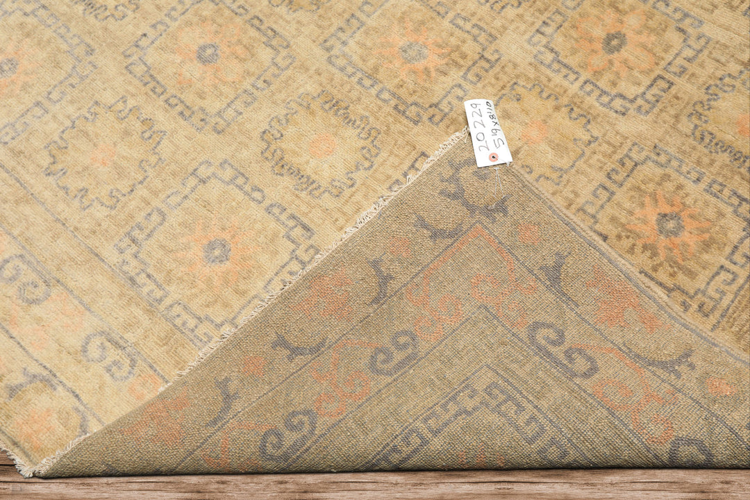 6x9 Beige, Peach, Slate Color Hand Knotted Oushak Wool Transitional Oriental Rug