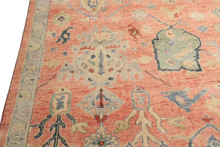9x12 Blush, Blue, Mint Color Hand Knotted Oushak Wool Transitional Oriental Rug