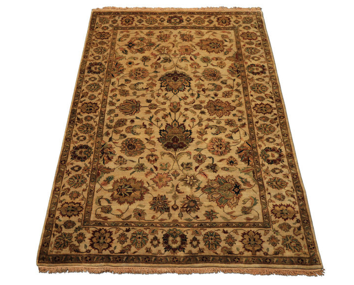 6x9 Tan, Sage, Brown Color Hand Knotted Agra Wool Traditional Oriental Rug