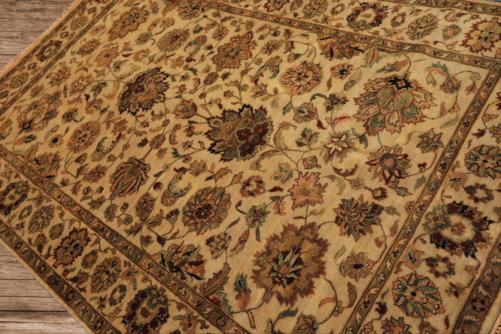6x9 Tan, Sage, Brown Color Hand Knotted Agra Wool Traditional Oriental Rug