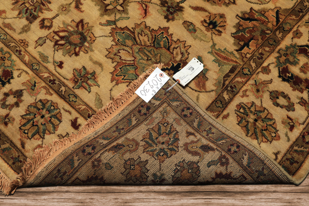 6x9 Tan, Sage, Brown Color Hand Knotted Agra Wool Traditional Oriental Rug
