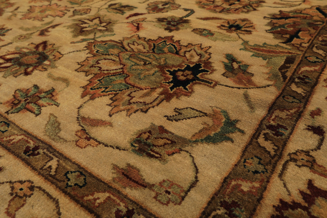 6x9 Tan, Sage, Brown Color Hand Knotted Agra Wool Traditional Oriental Rug