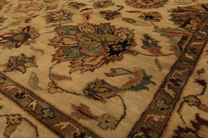 6x9 Tan, Sage, Brown Color Hand Knotted Agra Wool Traditional Oriental Rug
