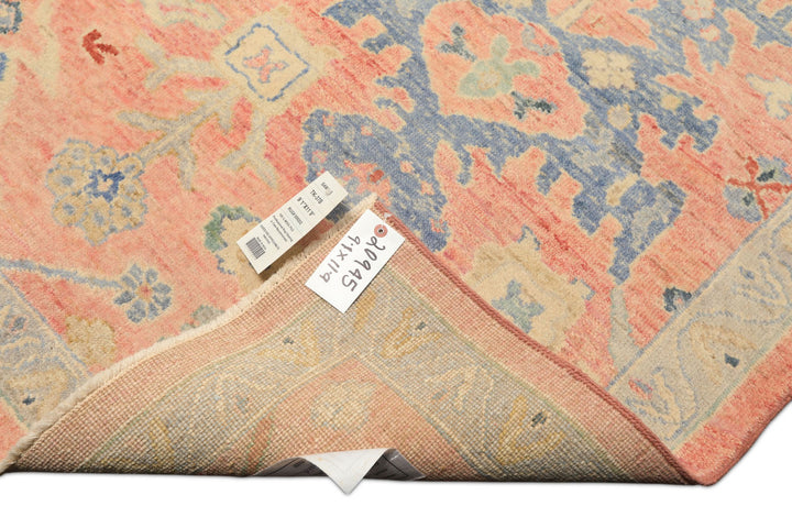 9x12 Blush, Blue, Mint Color Hand Knotted Oushak Wool Transitional Oriental Rug