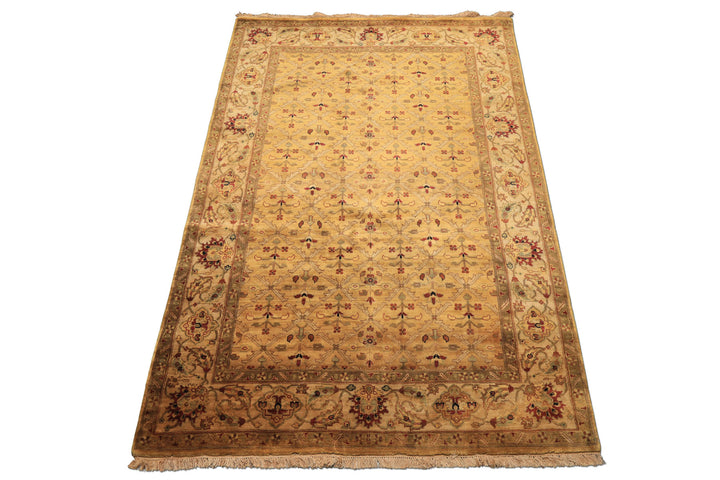 6x9 Gold, Beige, Rust Color Hand Knotted Agra Wool Traditional Oriental Rug