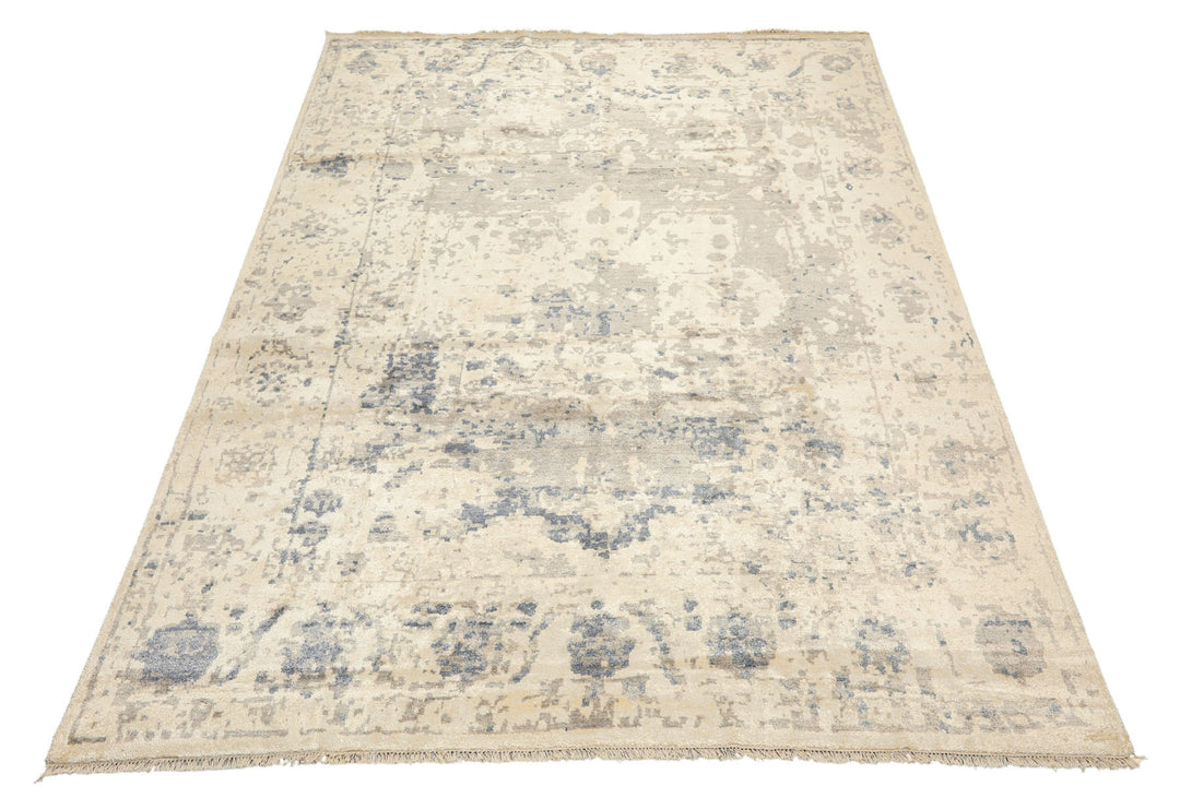 9x12 Taupe, Ivory, Gray Color Hand Knotted Oushak Bamboo Silk Transitional Oriental Rug