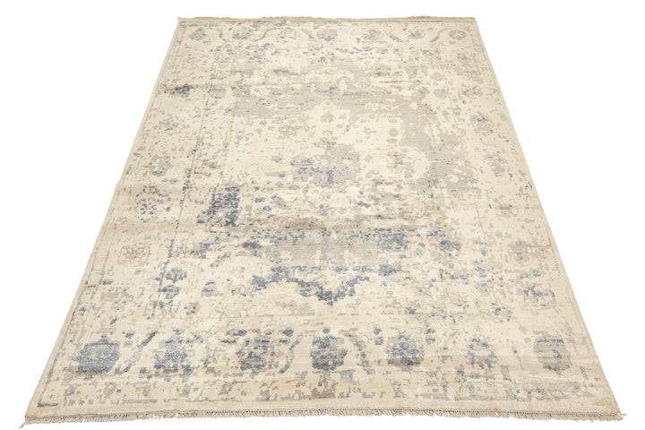 9x12 Taupe, Ivory, Gray Color Hand Knotted Oushak Bamboo Silk Transitional Oriental Rug