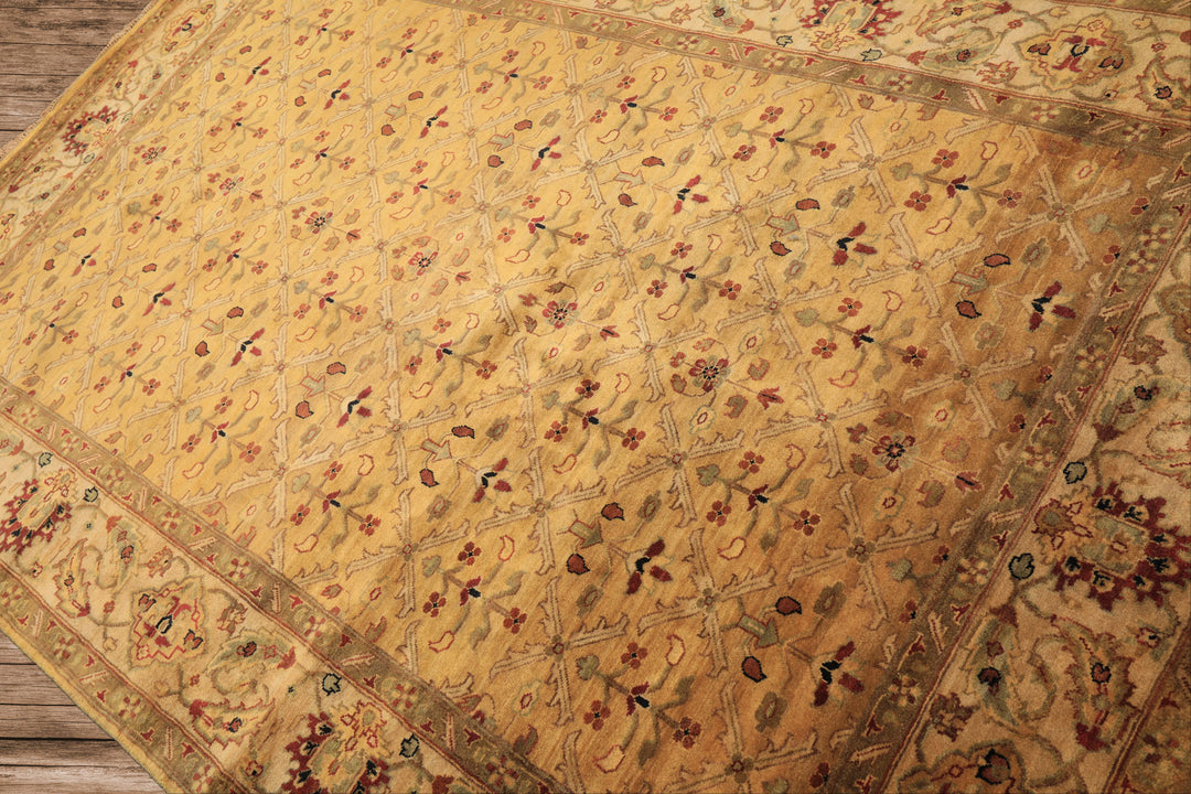 6x9 Gold, Beige, Rust Color Hand Knotted Agra Wool Traditional Oriental Rug