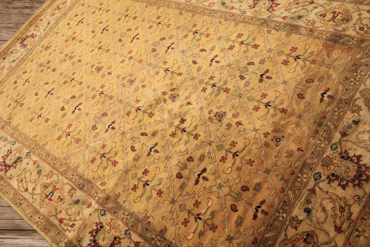 6x9 Gold, Beige, Rust Color Hand Knotted Agra Wool Traditional Oriental Rug