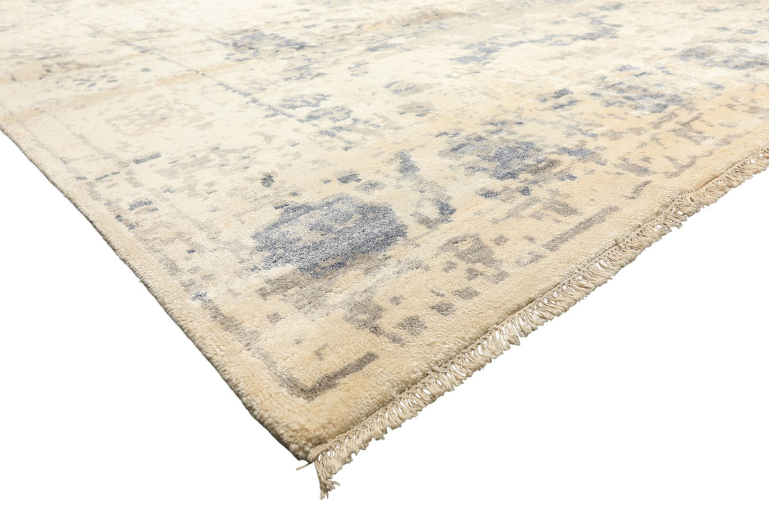 9x12 Taupe, Ivory, Gray Color Hand Knotted Oushak Bamboo Silk Transitional Oriental Rug