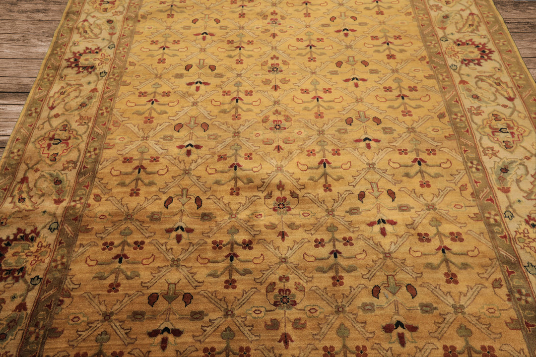 6x9 Gold, Beige, Rust Color Hand Knotted Agra Wool Traditional Oriental Rug