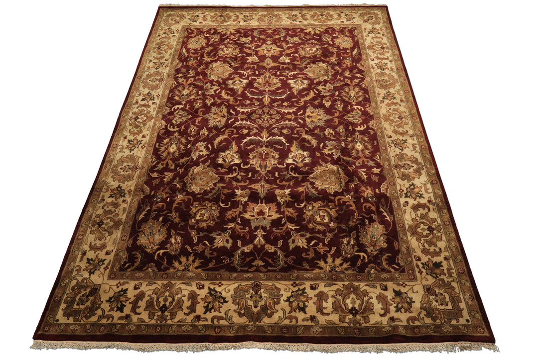 9x12 Maroon, Ivory, Brown Color Hand Knotted Agra Wool Traditional Oriental Rug