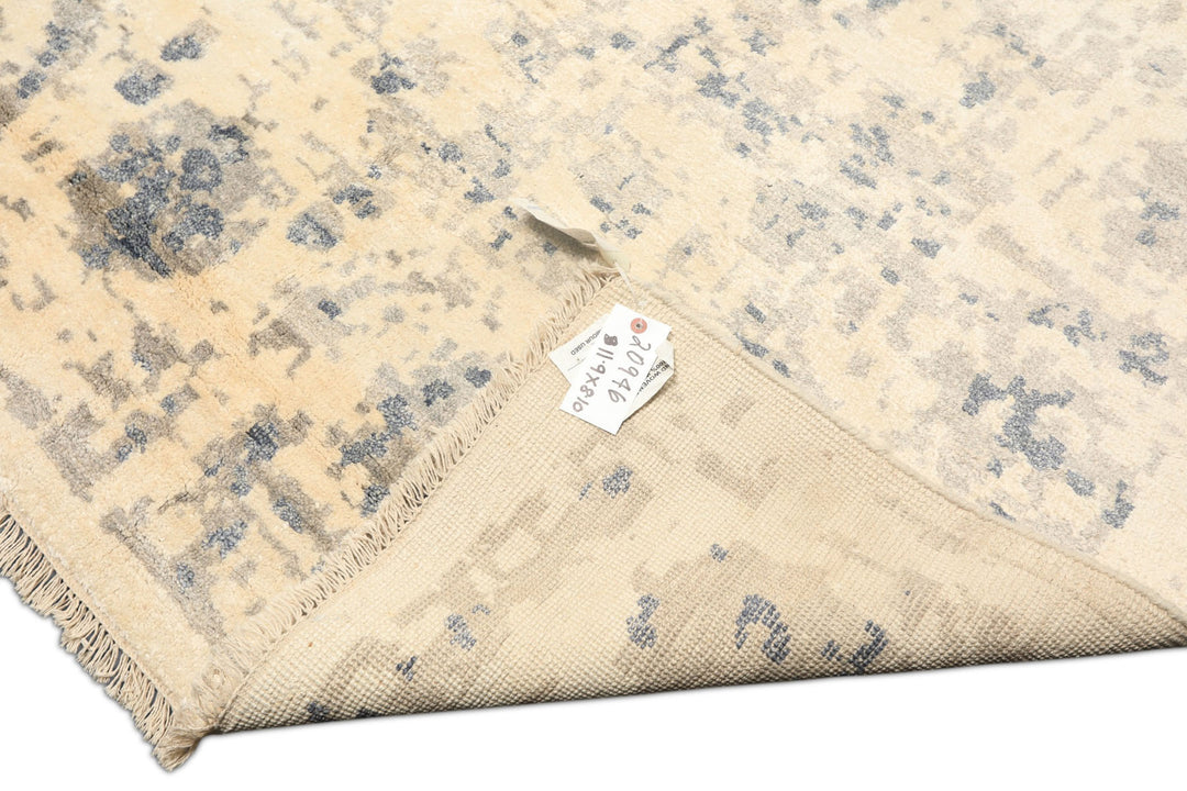 9x12 Taupe, Ivory, Gray Color Hand Knotted Oushak Bamboo Silk Transitional Oriental Rug