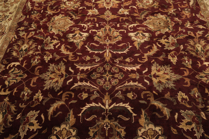 9x12 Maroon, Ivory, Brown Color Hand Knotted Agra Wool Traditional Oriental Rug