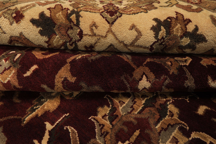 9x12 Maroon, Ivory, Brown Color Hand Knotted Agra Wool Traditional Oriental Rug