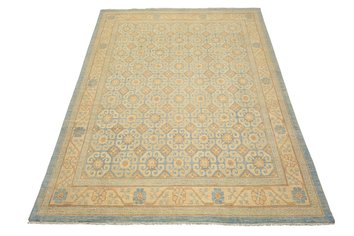 8x11 Beige, Aqua, Bown Color Hand Knotted Chobi Peshawar Wool Transitional Oriental Rug