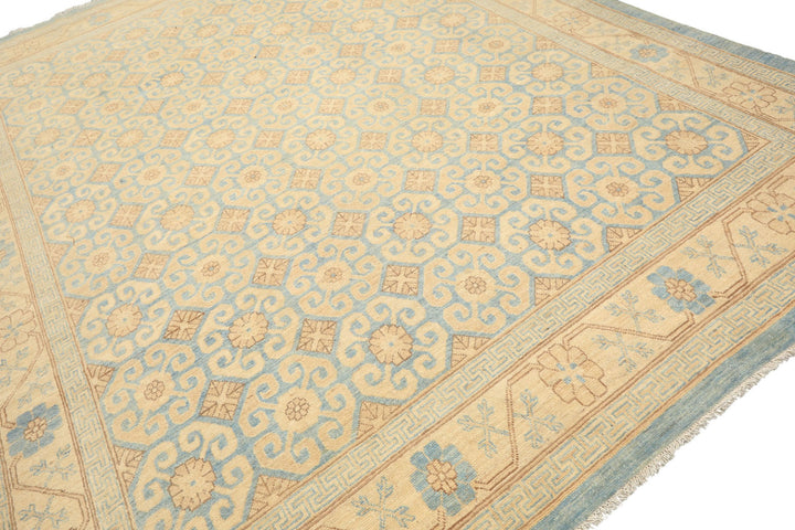 8x11 Beige, Aqua, Bown Color Hand Knotted Chobi Peshawar Wool Transitional Oriental Rug