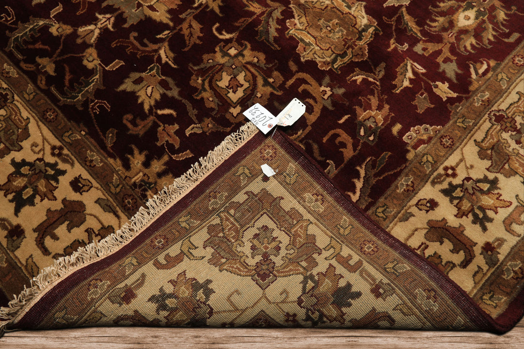9x12 Maroon, Ivory, Brown Color Hand Knotted Agra Wool Traditional Oriental Rug