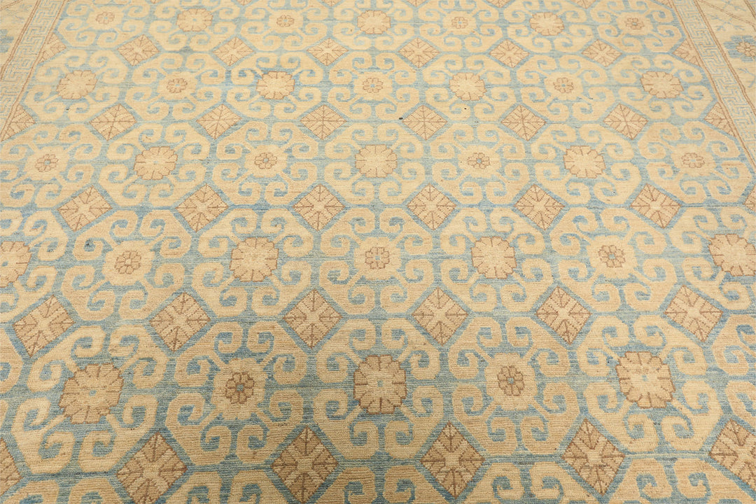8x11 Beige, Aqua, Bown Color Hand Knotted Chobi Peshawar Wool Transitional Oriental Rug
