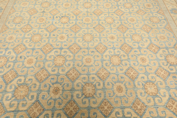 8x11 Beige, Aqua, Bown Color Hand Knotted Chobi Peshawar Wool Transitional Oriental Rug