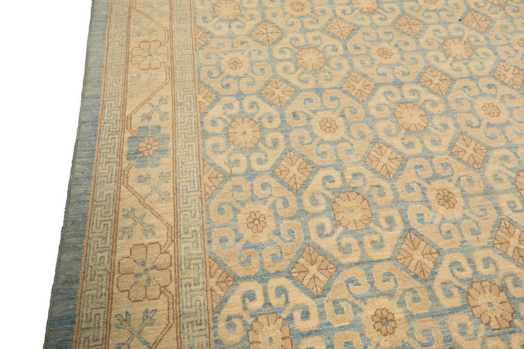 8x11 Beige, Aqua, Bown Color Hand Knotted Chobi Peshawar Wool Transitional Oriental Rug