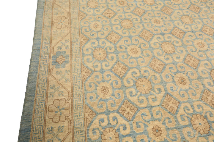 8x11 Beige, Aqua, Bown Color Hand Knotted Chobi Peshawar Wool Transitional Oriental Rug