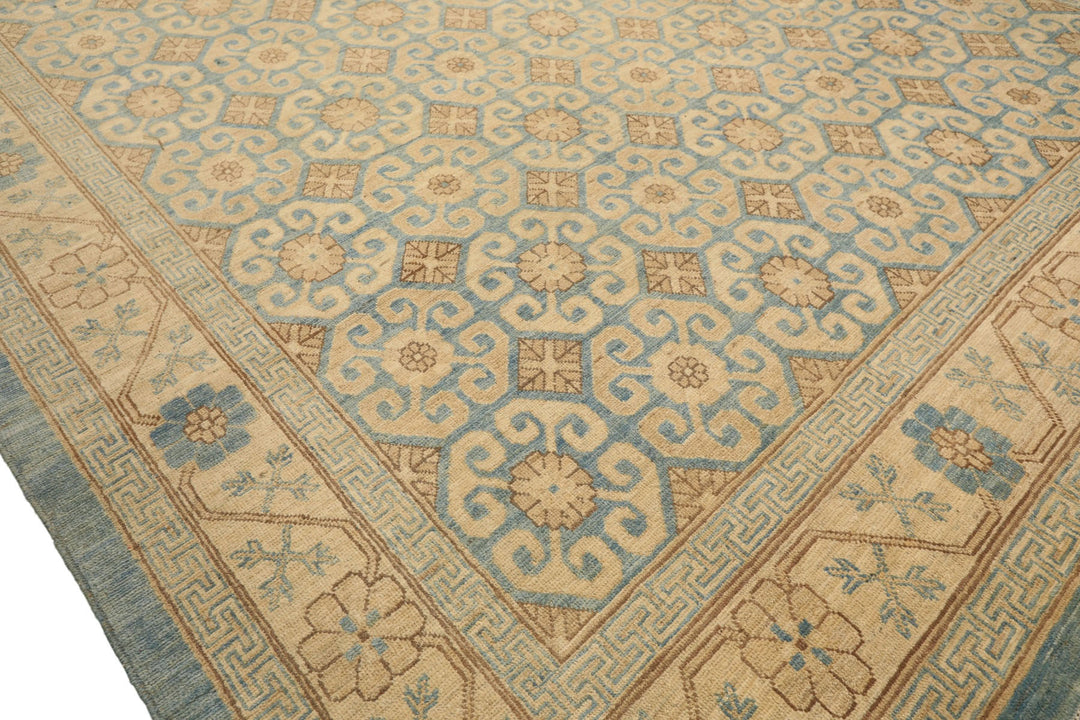 8x11 Beige, Aqua, Bown Color Hand Knotted Chobi Peshawar Wool Transitional Oriental Rug
