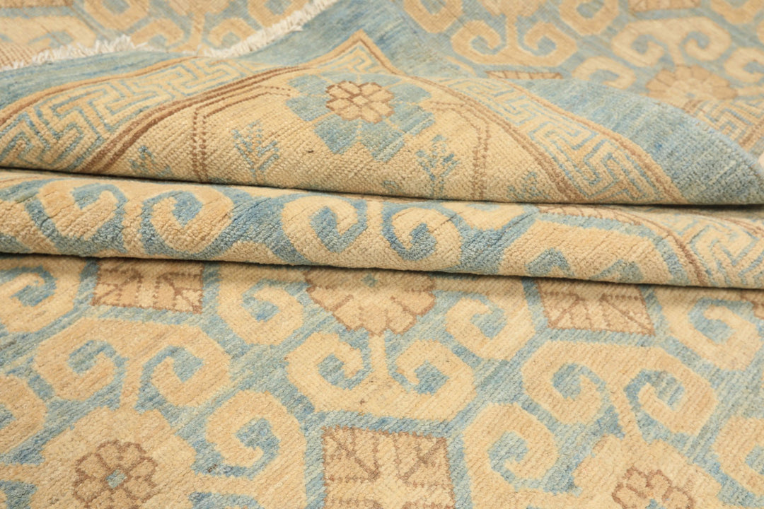 8x11 Beige, Aqua, Bown Color Hand Knotted Chobi Peshawar Wool Transitional Oriental Rug