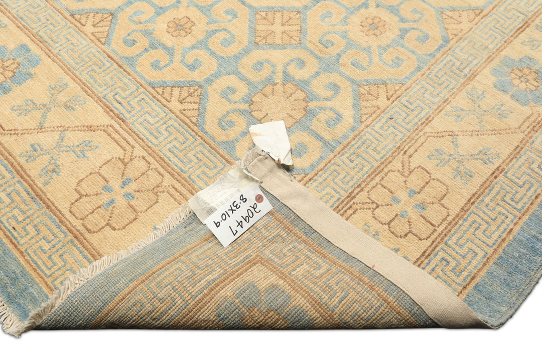 8x11 Beige, Aqua, Bown Color Hand Knotted Chobi Peshawar Wool Transitional Oriental Rug