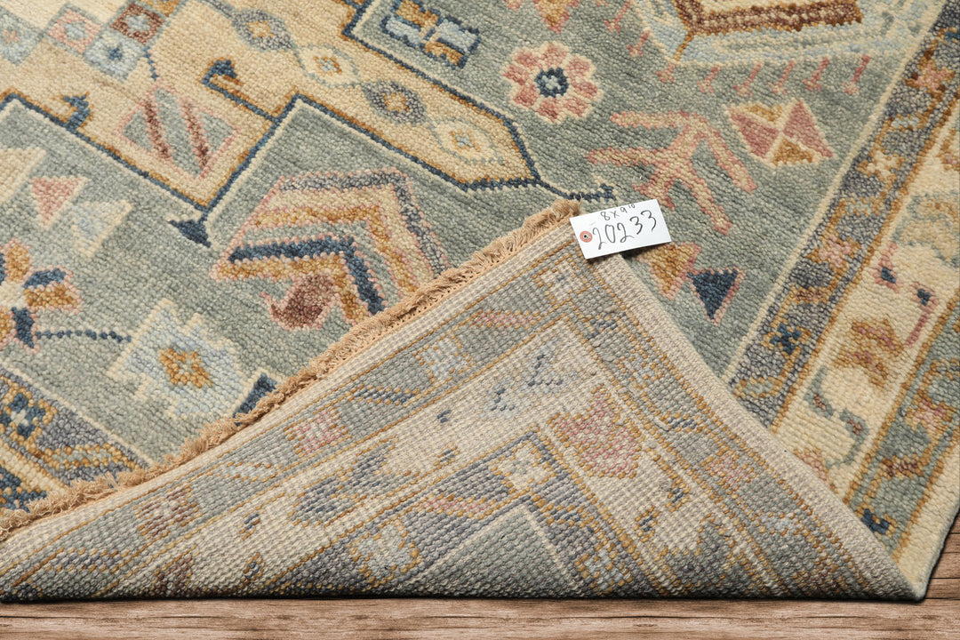 8x10 Aqua, Ivory, Blue Color Hand Knotted Oushak Wool Traditional Oriental Rug
