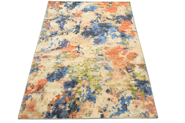 6x9 Beige, Ivory, Rust Color Hand Knotted Indo Tibetan Wool Modern & Contemporary Oriental Rug