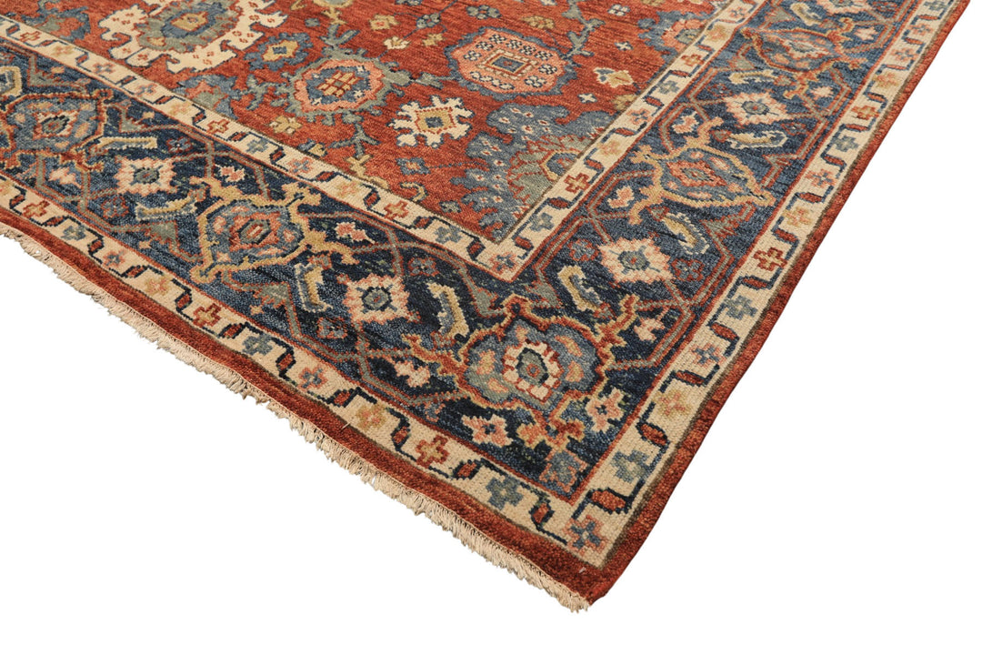 8x10 Rust, Navy, Ivory Color Hand Knotted Oushak Wool Traditional Oriental Rug
